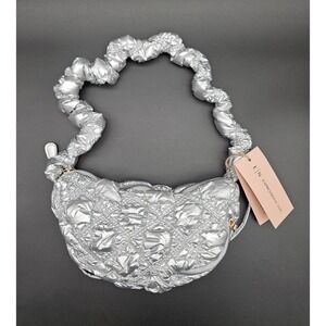 Expressions NYC Silver Metallic Quilted Scrunchie Shoulder Bag‎ NWT